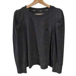 Karl Lagerfeld Paris Black Metallic Puff‎ Sleeve Studded Logo Popover Knit Top M